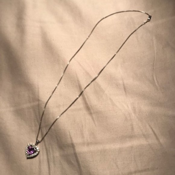 Amethyst Heart 925 Silver Necklace With Diamonds  - Brand New, Box Included - Picture 3 of 8